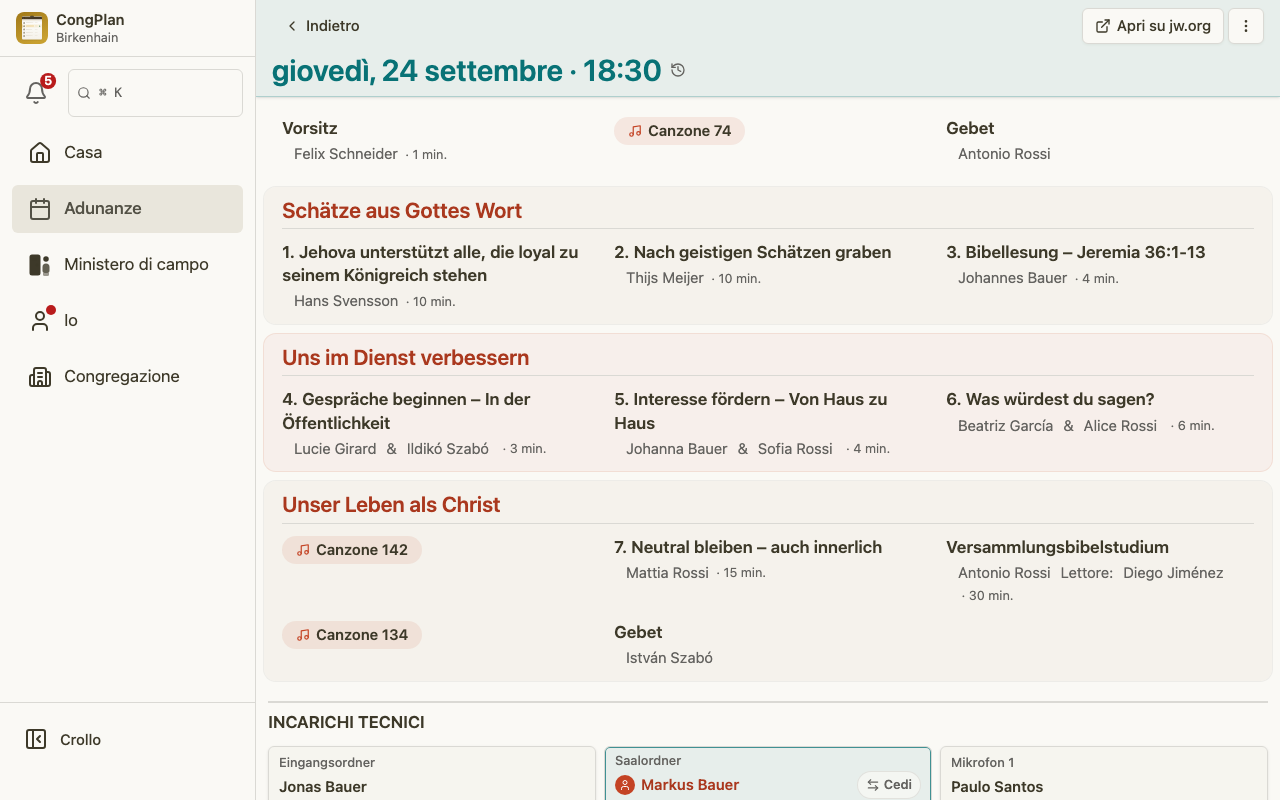 Dettagli dell'adunanza del sorvegliante del servizio su desktop
