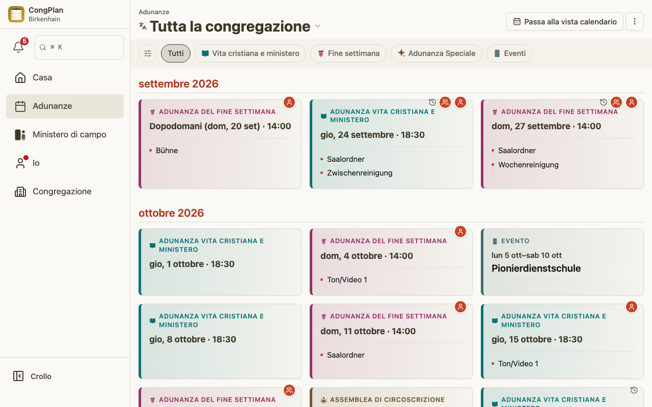 Elenco delle adunanze del sorvegliante del servizio su desktop