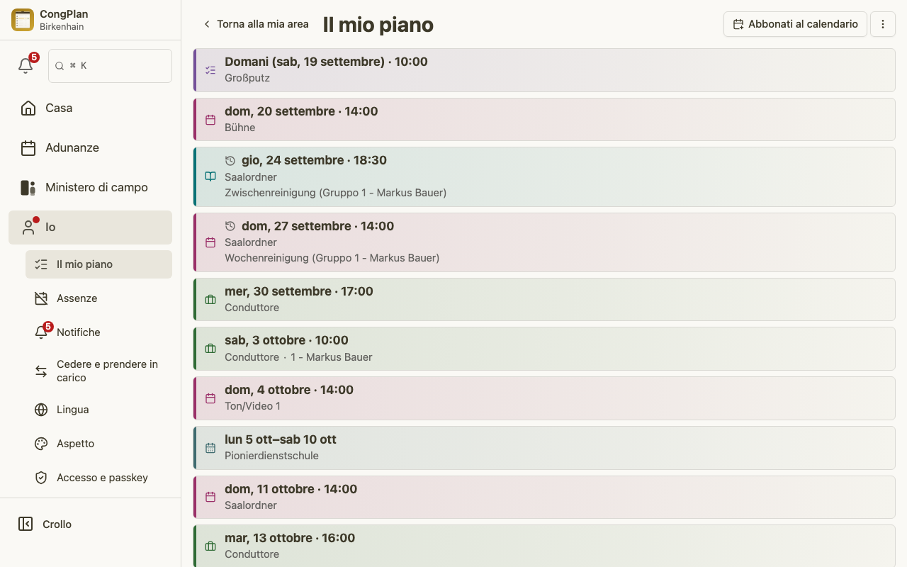 Piano personale del sorvegliante del servizio su desktop