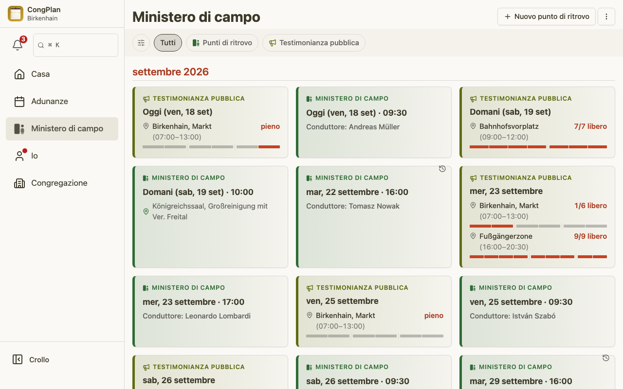 Ministero di campo del pianificatore delle adunanze su desktop