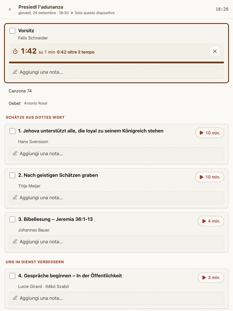 Il timer di ogni parte