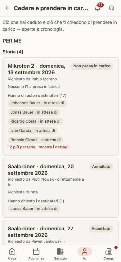La tua pagina Cedere e prendere in carico