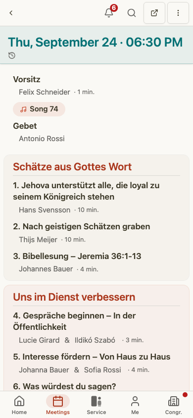 Szczegóły zebrania starszego na urządzeniu mobilnym