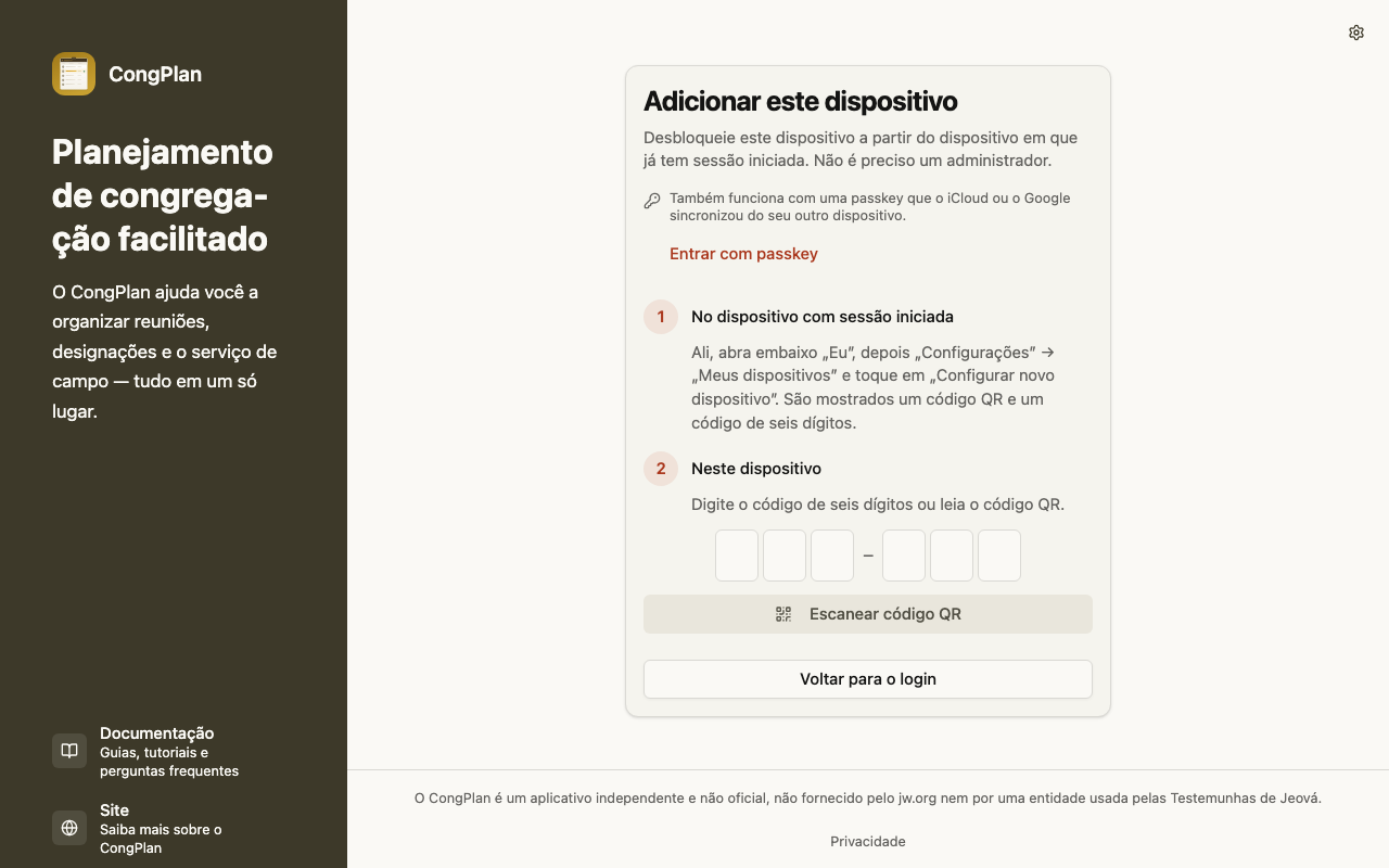 Página para adicionar este dispositivo