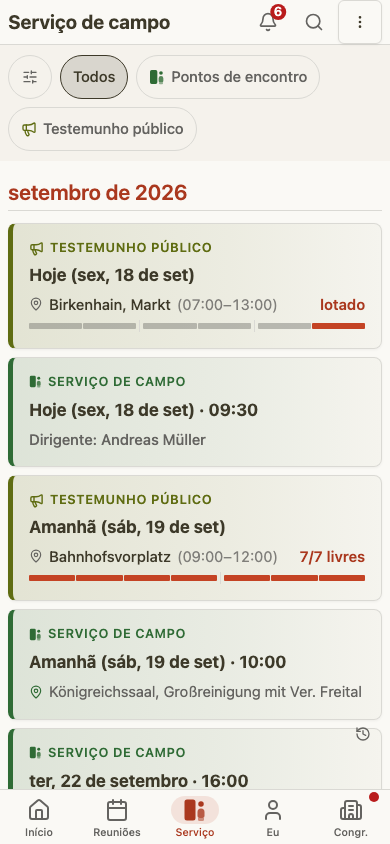 Serviço de campo do ancião no celular
