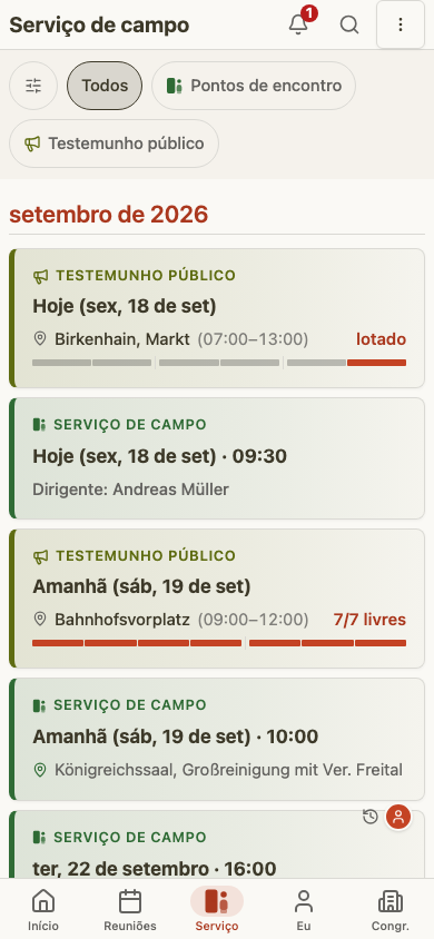 Serviço de campo do publicador no celular