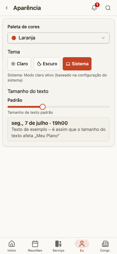 Configurações de aparência
