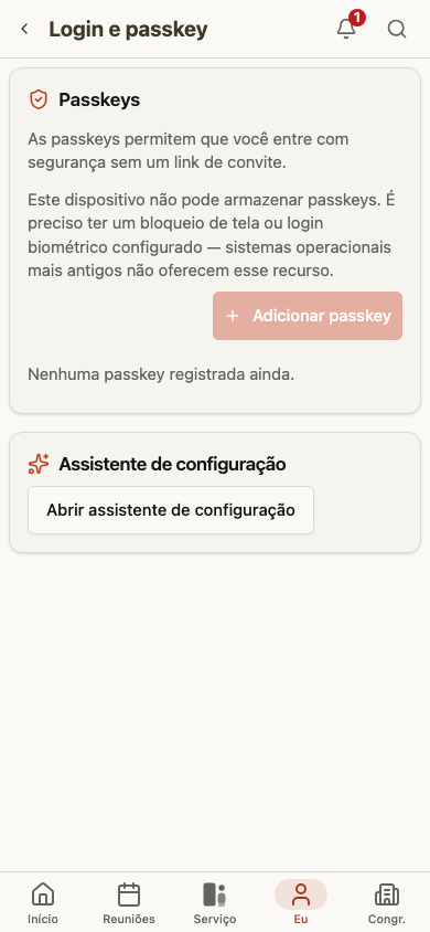 Configurações de login e passkey