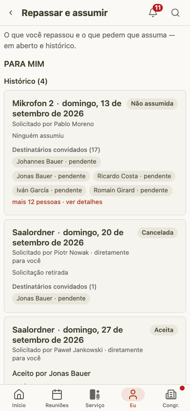 Sua página Repassar e assumir