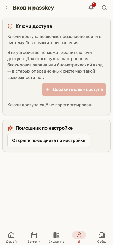 Настройки входа и passkey